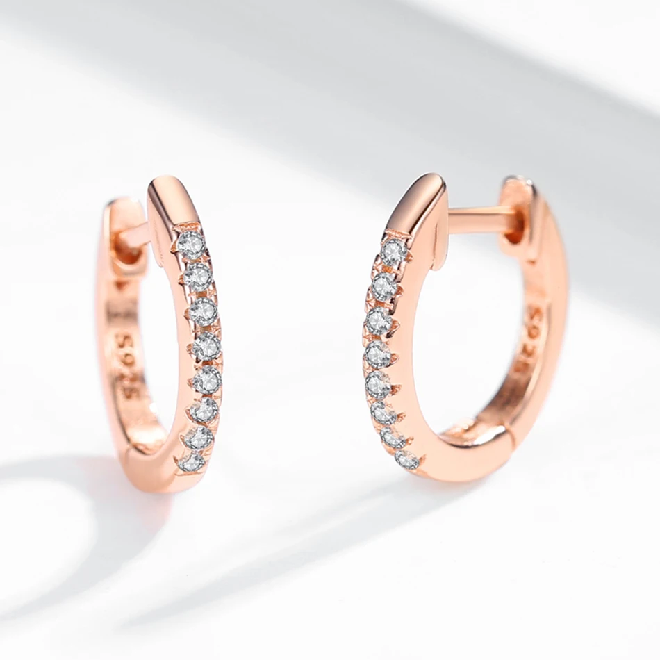 ELESHE 925 Sterling Silver Geometric Round Circle Hoop Earrings for Women Rose Gold Earrings Wedding Fashion Jewelry Gift