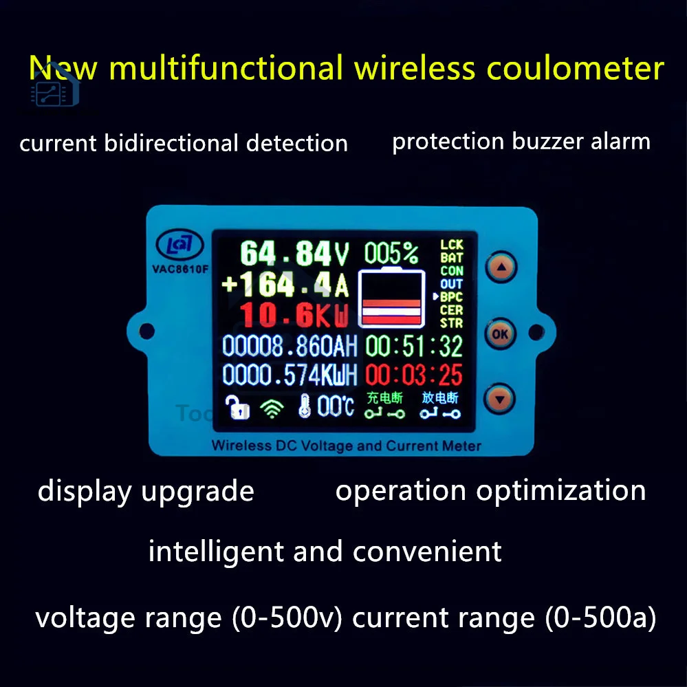 Imagem -03 - Medidor de Tensão sem Fio dc 500v 100a 200a 500a Voltímetro Amperímetro Carregamento de Bateria Solar Coulômetro Capacidade Detector de Energia Testador