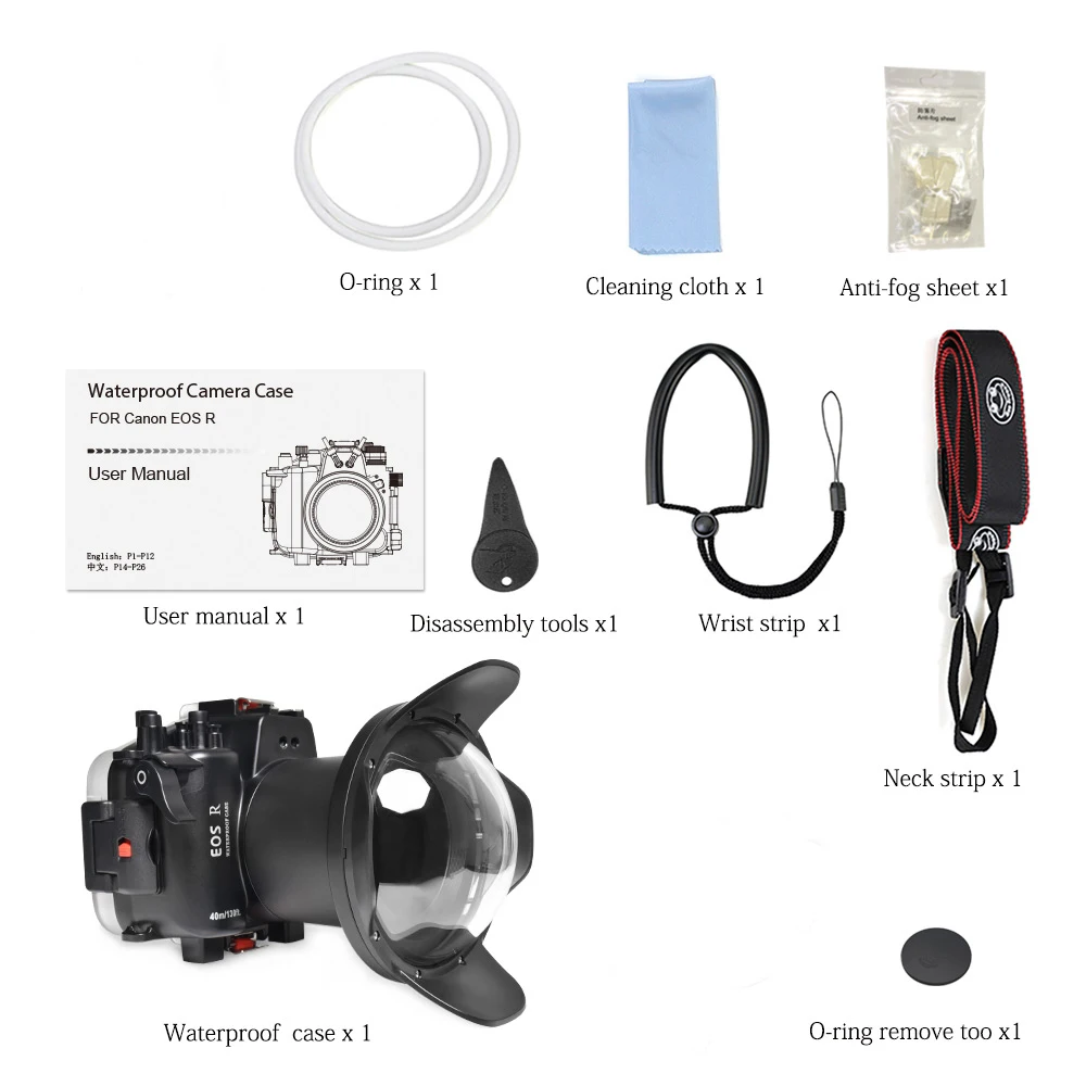 Seafrogs Black Waterproof Camera Case With Dome Port For Canon EOS R 100mm 16-35mm 24-105mm Lens