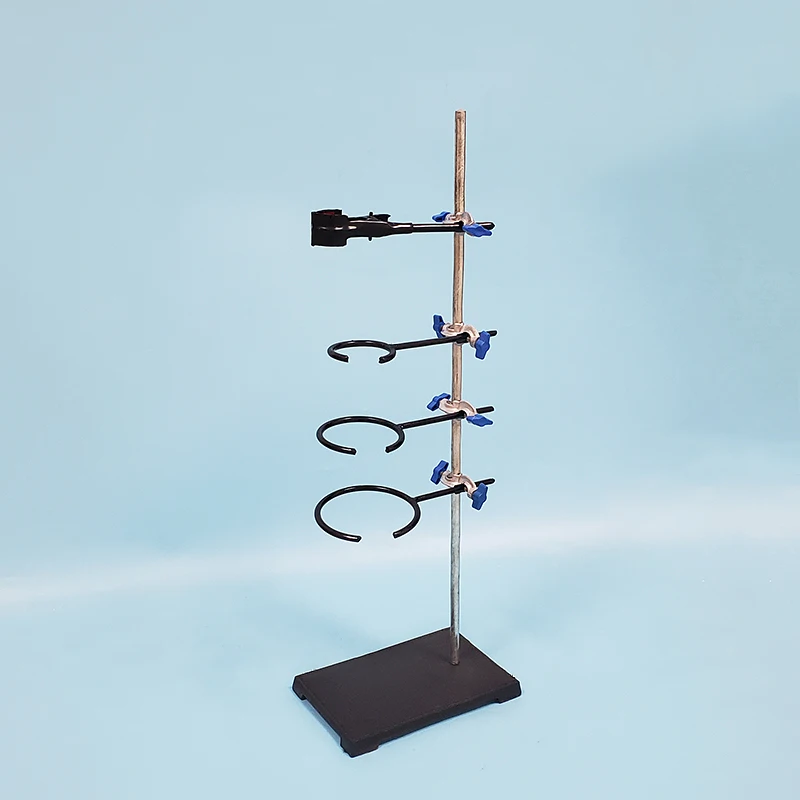 Laboratory iron stand,Complete set with base,Hardcore,3 cross clips,Big, middle and small three circles,Flask clamp