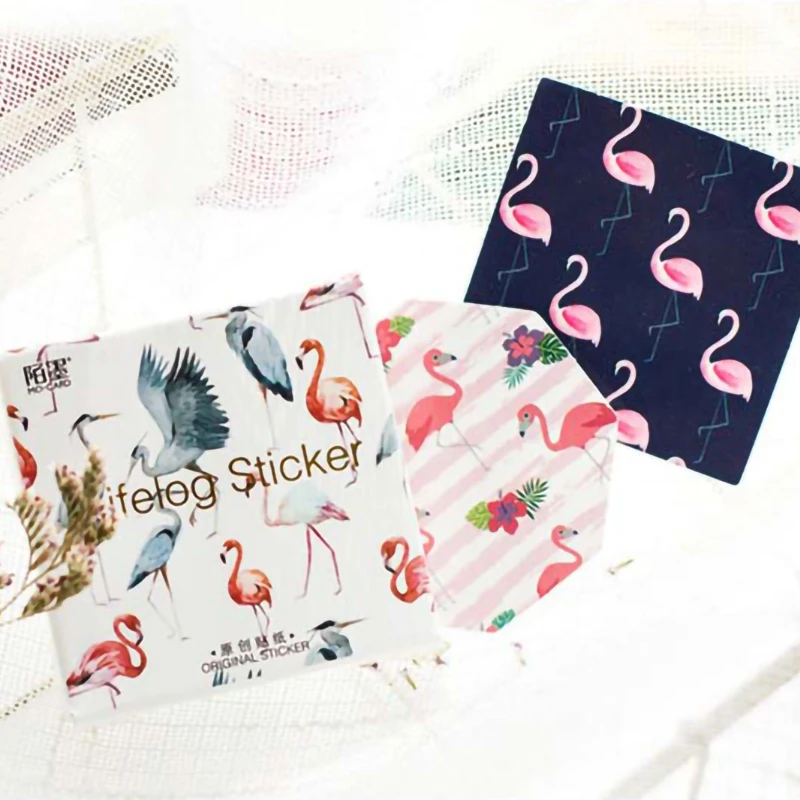 45 sztuk/zestaw Flamingo papierowa naklejka dla majsterkowiczów prezent Craft etykieta dekoracje na imprezę urodzinową Cartoon materiały do ​​scrapbookingu dla dzieci