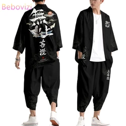 20 style garnitur Plus rozmiar S-3XL luźne chiński japoński samuraj Harajuku kardigan Kimono kobiety mężczyźni Cosplay Yukata topy zestaw spodni