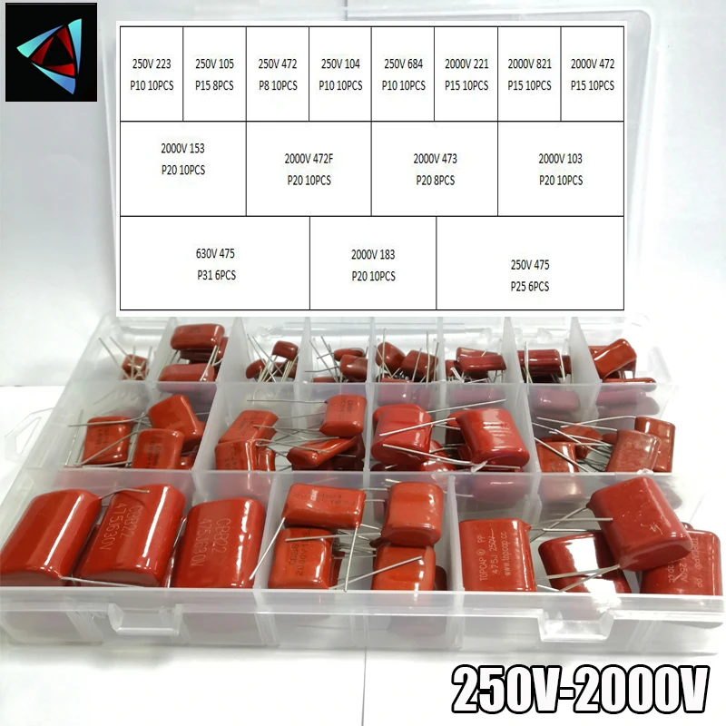 250V 630V 2000V 140Pcs/Box 24 Types 223 105 472 104 684 221 821 472 153 472 473 103 475 183 475 CBB Metal Film Capacitors KIT