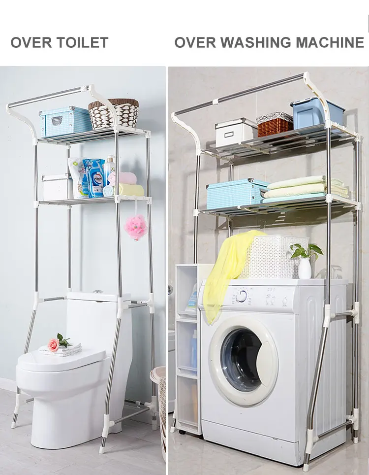 2 Tiers Over Washing Machine Shelves Bathroom Storage Rack Over Toilet Shelf Stainless Steel Simple Assembly Saving Space