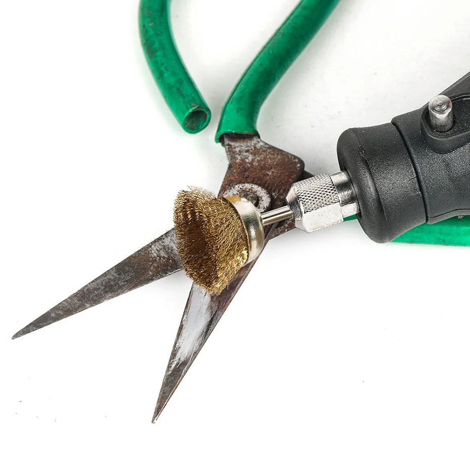 Вращающаяся щетка Dremel, 15 шт., латунная щетка с хвостовиком 3,мм, аксессуары для вращающихся инструментов, металлическая щетка для удаления ржавчины