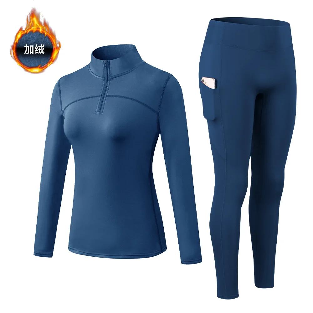Autumn And Winter Women\'s Warm Clothing Yoga Self-Cultivation Two-Piece Suit Plus Velvet Sportswear Sports Fitness Sportswear