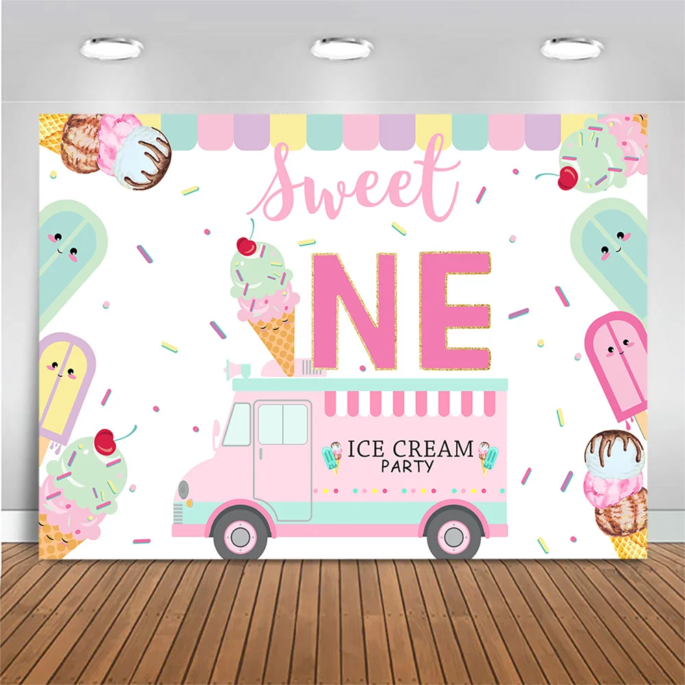 MOCSICKA Ice Cream Truck Backdrop Baby Kids Birthday Party Portrait Photo Background Decoration Newborn Baby Shower Banner Shoot