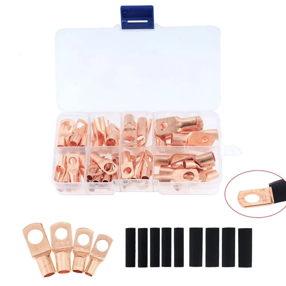 140PCS Car Copper Ring Terminal Lug SC Battery Welding Crimp Connectors Kit 60PCS terminals + 80PCS  heat shrink tubes