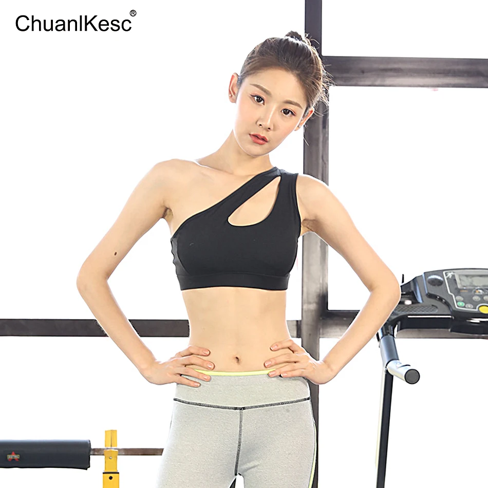 

One Shoulder Push Up Sports Top Gym motion bra Women Fashion Workout Sport Gym Clothes Fitness Vests