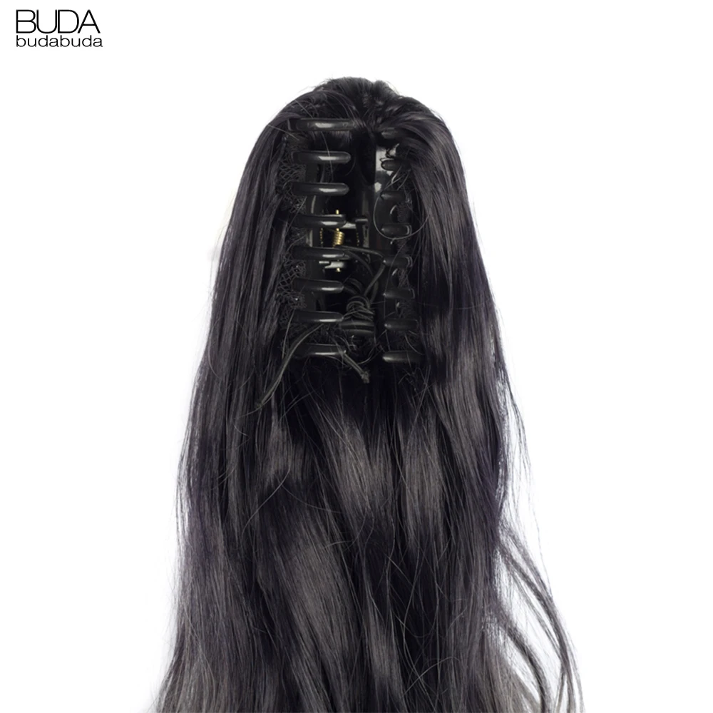 Buabuda-extensiones de cabello sintético para mujeres blancas, cola de caballo ondulada, larga y rizada, Color rosa, gris y Rubio, 20 pulgadas