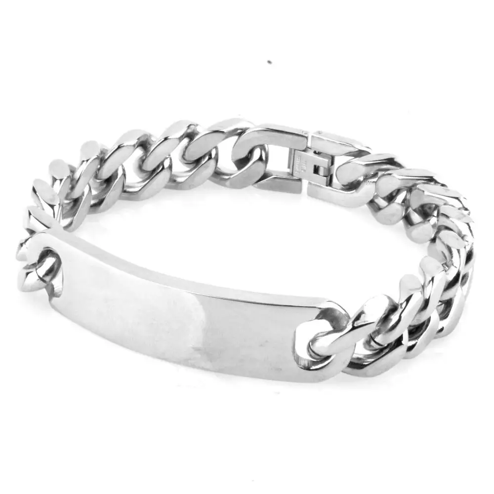 Jewelry Men ID Bracelet Cuban links & chains Polished Silver Color Stainless Steel Bracelet for Bangle Male Accessory Wholesale