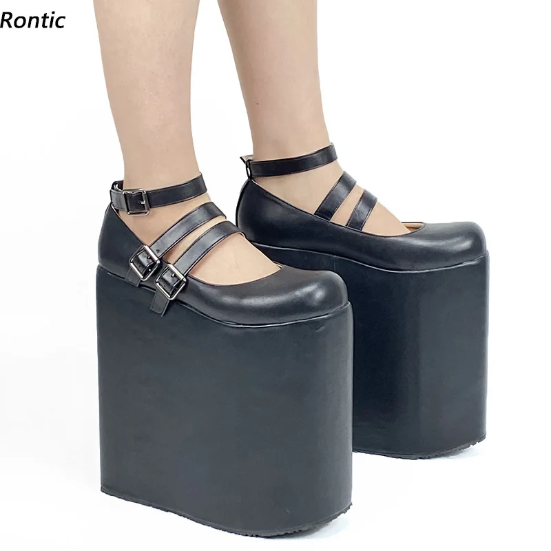 

Rontic Hot Handmade Women Platform Pumps Buckle Strap Sexy Wedges Heels Round Toe Elegant Black Cosplay Shoes Women US Size 5-14