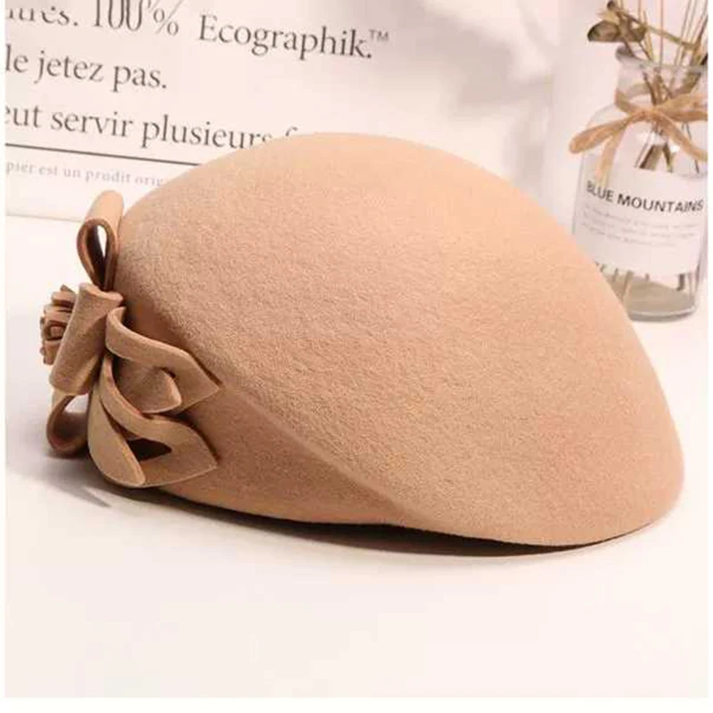 2019 new 100% Wool Vintage Warm Wool Winter Women Beret French Artist Beanie Hat Cap For Sweet Girl Gift Winter And Autumn Hats