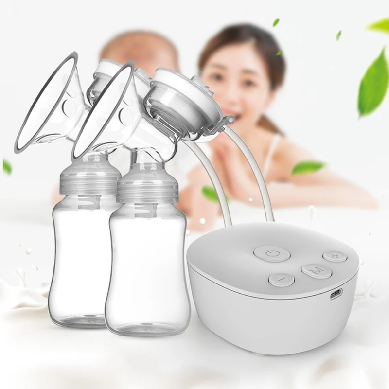 

Electric Double Breast Pump Kit with 2 Milk Bottles USB Powerful Breast Massager Baby Breastfeeding Milk Extractor