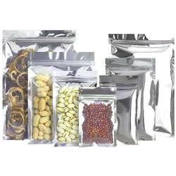 100Pcs Clear Silver Zip Lock Mylar Foil Plastic Bag Tear Notch Zipper Seal Resealable Reusable Food Candy Snack Storage Pouches
