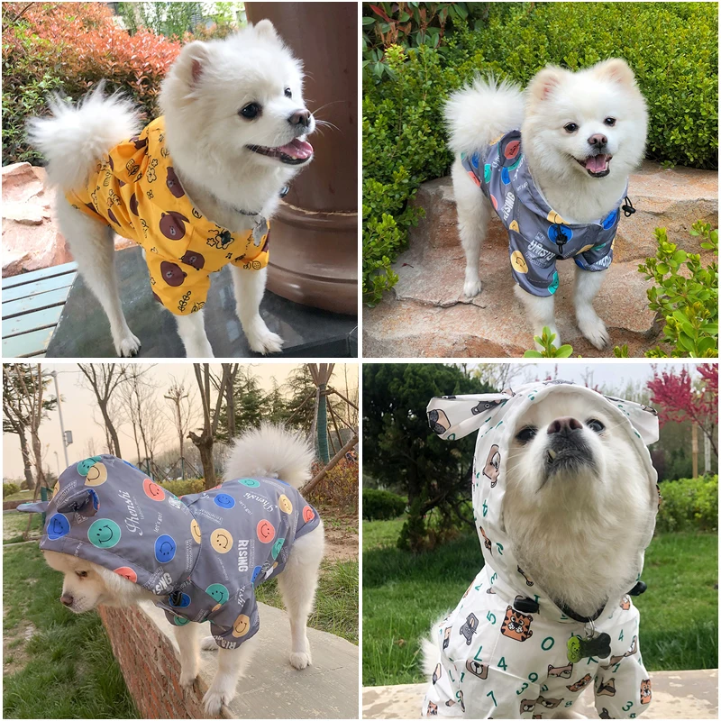 Pet Cat Dog Raincoat Hooded Smiley Animal Puppy Dog Rain Coat Outdoor Pet Clothes Hooded Windproof Design Waterproof Coat 2022