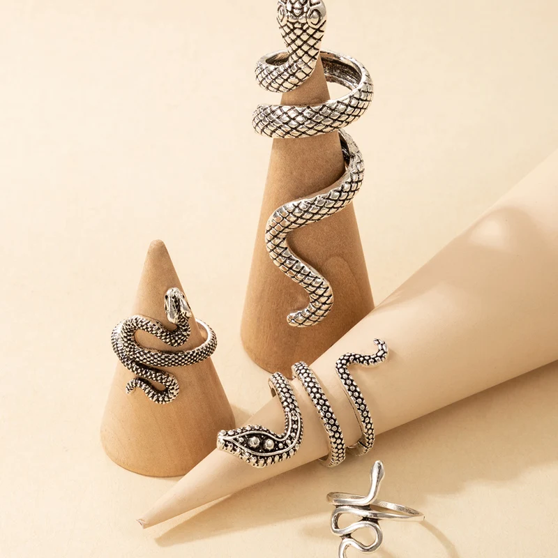 Vintage Snake Animal Rings for Women Gothic Silver Color Geometry Metal Alloy Finger Various Ring Sets Jewelry Wholesale