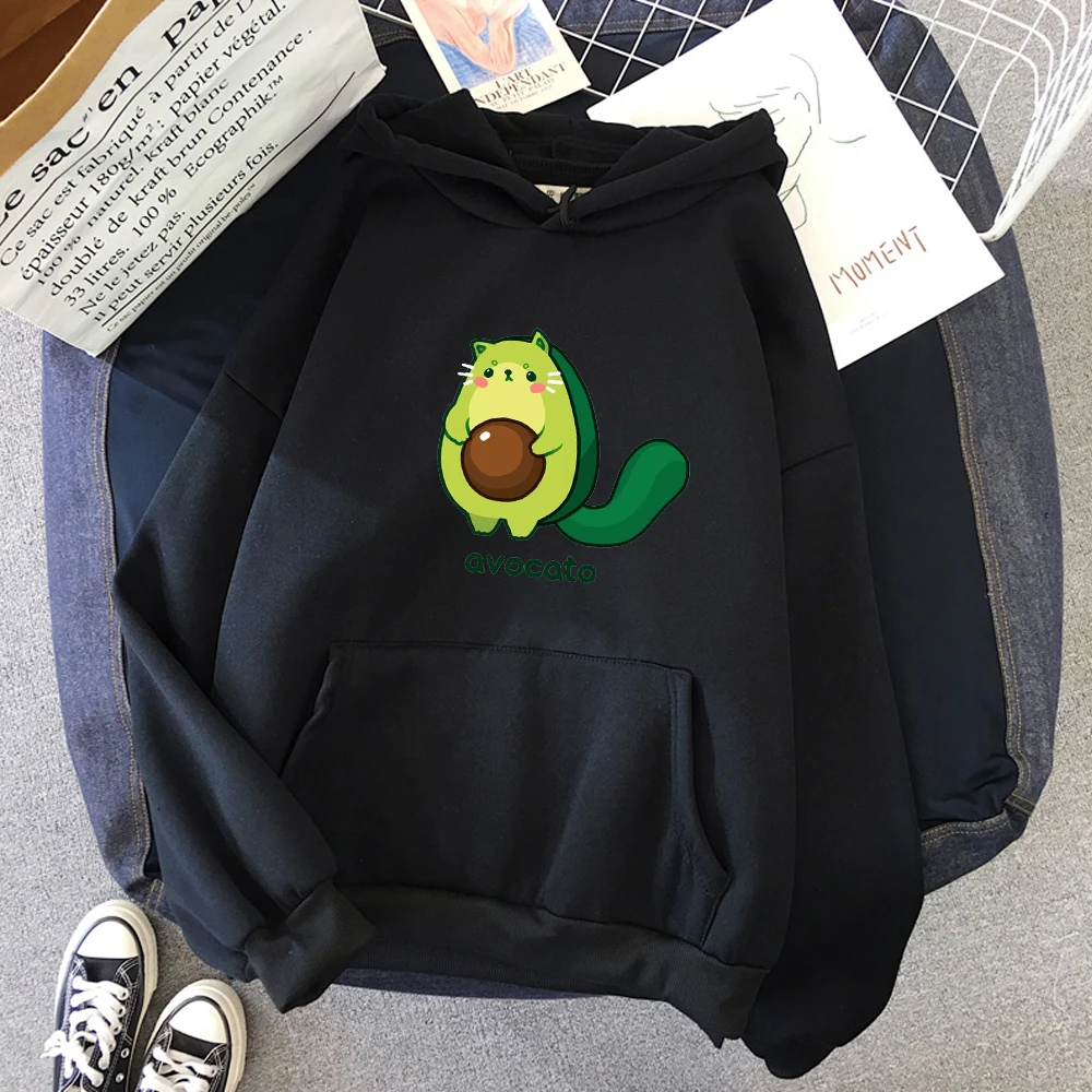 Winter Personality Cute Couple Pullover Cartoon Avocado Print Warm Casual Student Hoodie Fashion Tide Clothes Female Sudadera