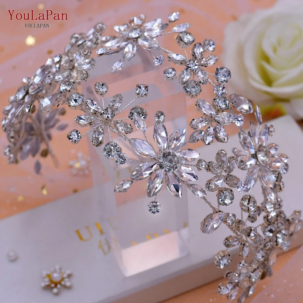 طوق رأس للعروس من YouLaPan-Crystal للنساء ، إكسسوارات شعر للزفاف ، رأس مصنوع يدويًا ، مجوهرات الرأس ، تيج العرائس للحفلات ، HP402