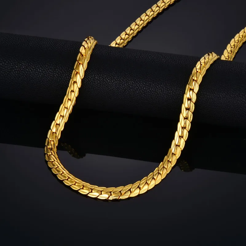 Punk 4/7mm Embossing Flat Snake Chain Necklace Gold/Silver Color Stainless Steel Chains For Men Women Fashion Jewelry 18\