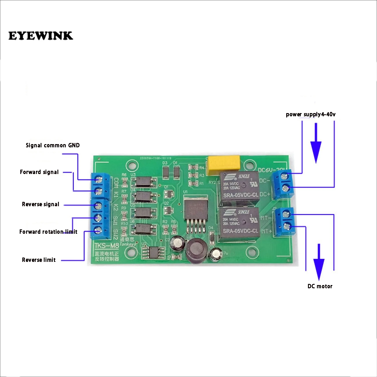 TKS-M8 20A Grenze Control DC motor vorwärts rückwärts controller DC 5V 12V 24V Motor Treiber Modul Vorwärts reverse Controller Board  502