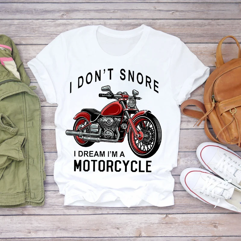 

Women's T-shirt 2023 Summer Motorcycle Funny Cute Print Cartoon Ladies T-shirt Top T-shirt Ladies Women Graphic Female T-shirt