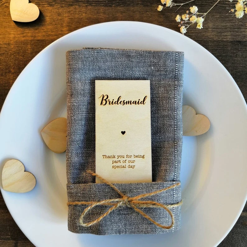 Wooden Place Setting With Bridesmaid Place Card Rustic Wedding Place Card
