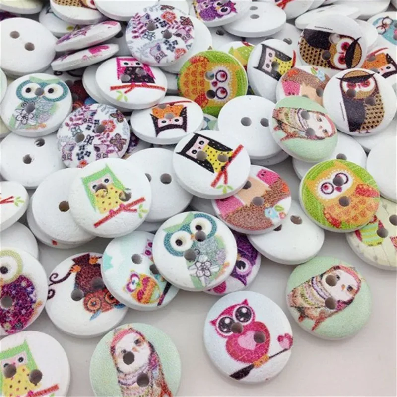 50pcs Mix Baby Owl Birds Carton Buttons Kid\' Baby Sewing Craft Lots 15mm WB306