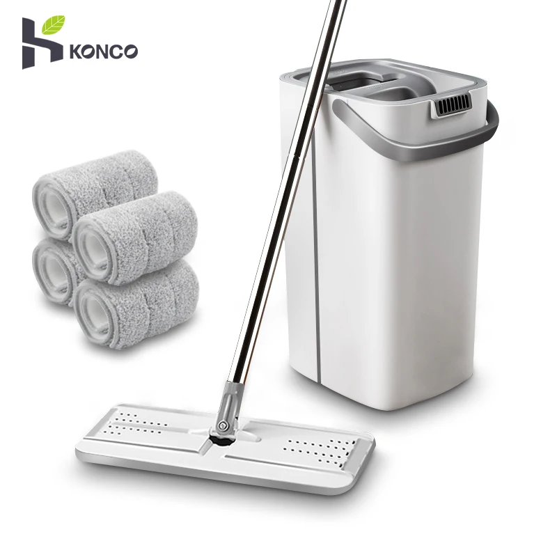 

Konco 2023 latest Mop Set Free Hand Wash Flat Mop Cleaning Lazy Tool Kit Floor Cleaner Microfiber mops with Bucket House Cleaner