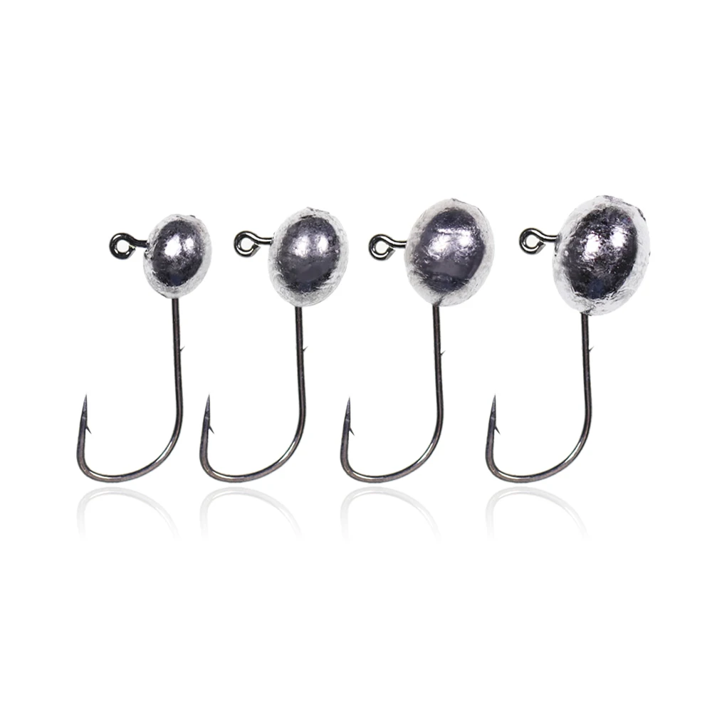 Bimoo 10PCS 2g 3g 4g 5g 90 Degree Oval Weighted Jig Head Jigs Hook Pesca Accessories Boat Fishing Tackle Soft Bait Worm Jig Hook