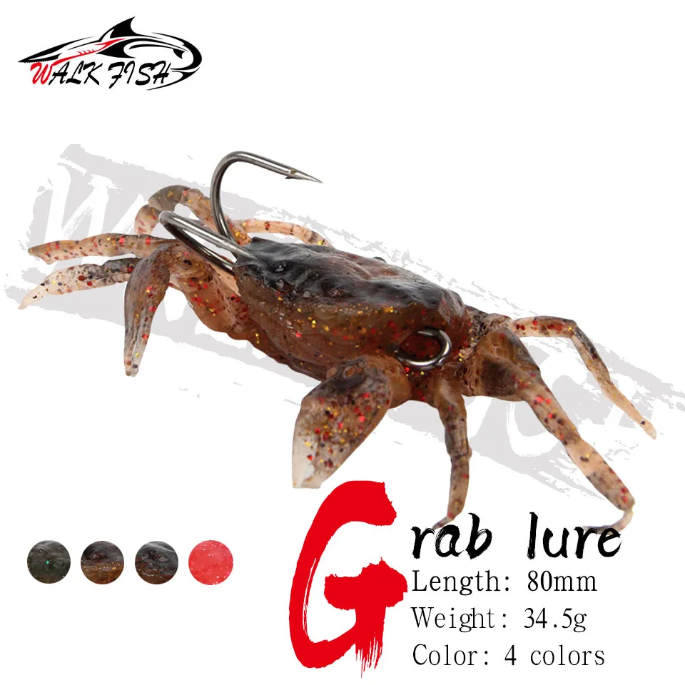 WALK FISH 8cm 34.5g Soft 3D Simulation Crab Fishing Lure Artificial Fish Bait with Sharp Hook For Saltwater Fishing Tackle Pesca