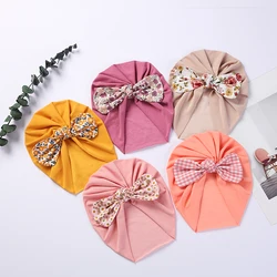 Kwiat wydruku łuk dziecko zima jesienna czapka słodki miś ucho noworodka chłopiec dziewczyna czapka czapki Bonnet Super miękka tkanina Turban Headwraps