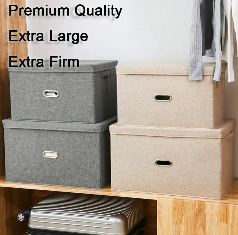 

Extra Large Flax Fabric Storage Box Premium Folding Storage Organizer Wardrobe Closet Storage Toy Box Quilt Clothes Storage Box