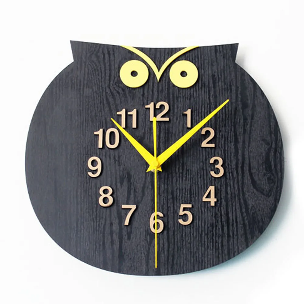 Cute Animal Wooden Wall Clock Simple Modern Design Creative Owl Clocks Pastoral Retro Wood Wall Watch Home Decor 12 inch