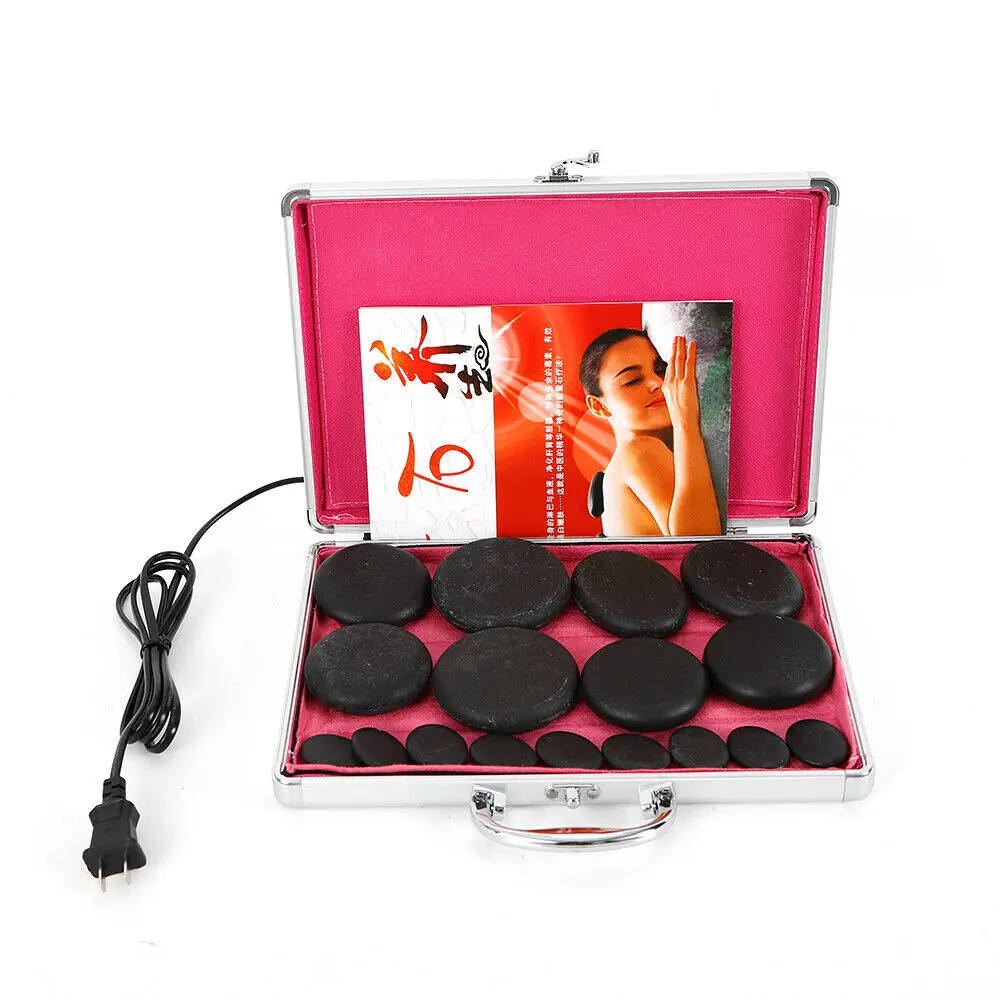 16Pcs Hot Massage Stone Volcanic Stones Kit Rock SPA Oiled Massager Machine+Box