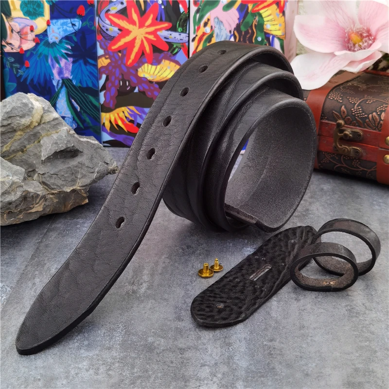 Retro Cowboy zachodnie pasy szeroki Top gruba skóra mężczyźni pas bez klamry Cinturon Mujer męskie skórzane pasy bez klamry SP21
