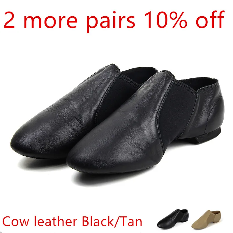 Soft Cow Leather Neo Arch Slip On Jazz Shoes Black Tan Color Boy Girl Women Footwear Modern Ballet Gym Contemporary Latin Salsa