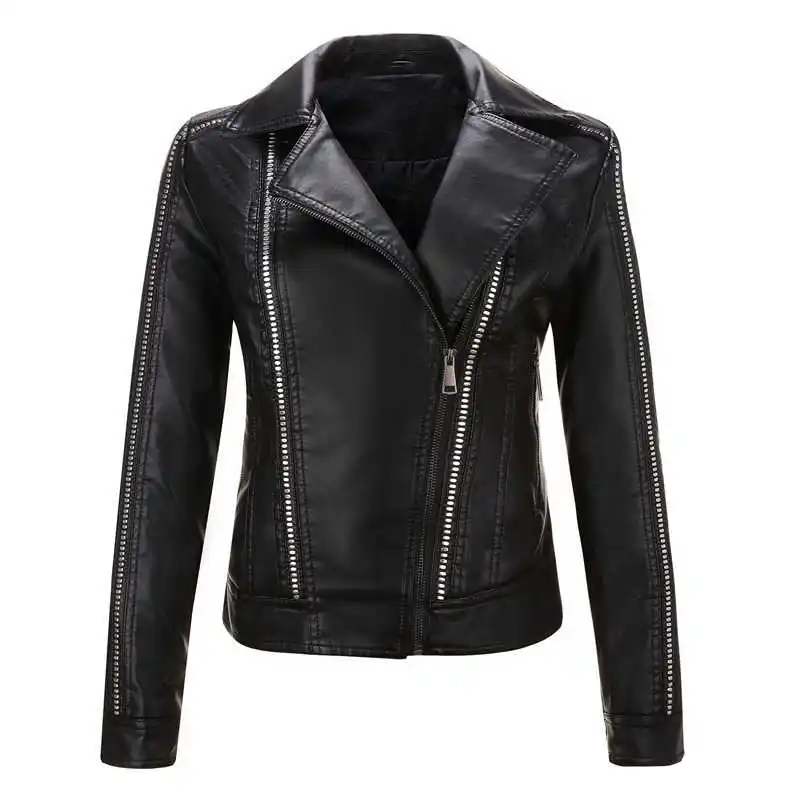 Chaquetas y abrigos de cuero sintético para mujer, abrigo de manga larga de estilo gótico Punk, para Otoño e Invierno