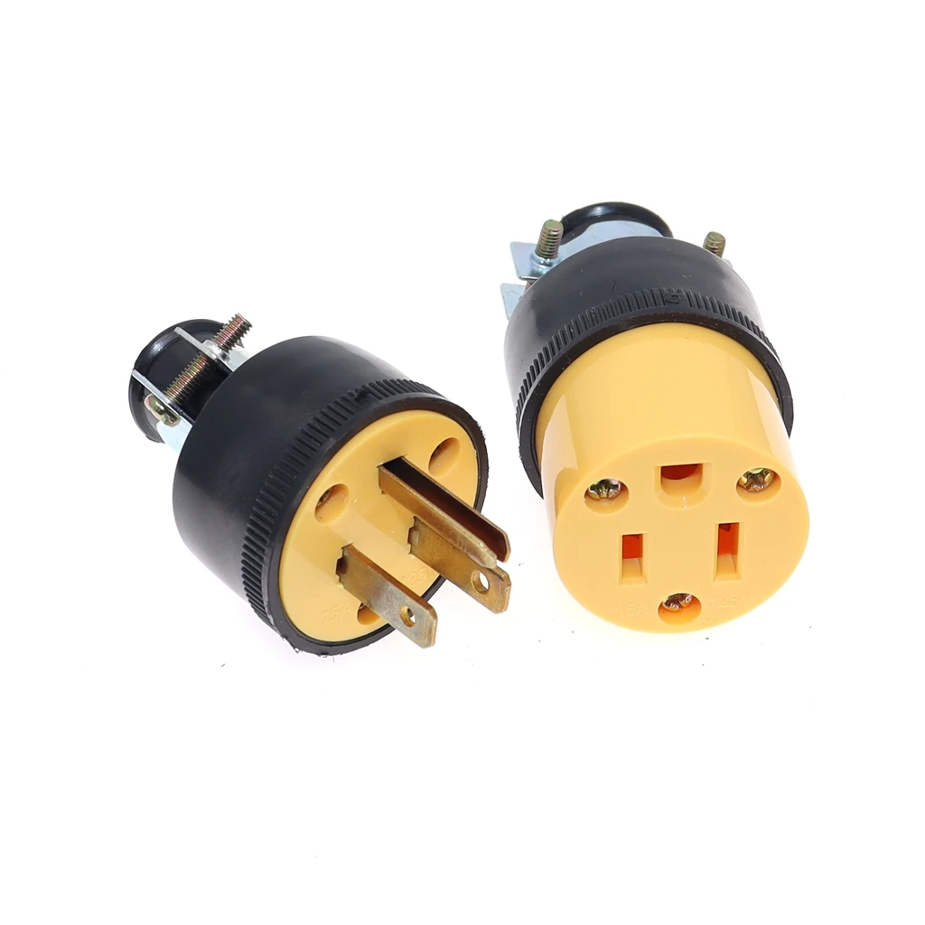 Extension Cord Electrical Wire Repair End 15 Amp 125V, US America NEMA 5-15P Male Female 3-Prong Grounding Replacement Connector