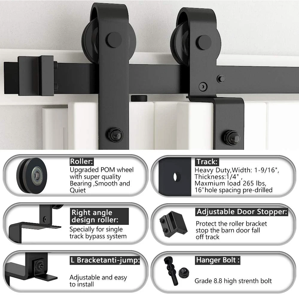 Imagem -05 - Jachor-bypass Deslizante Porta Dupla Pendurado Roller Track Porta de Celeiro Hardware J-shaped Porta Acessório 4-9ft