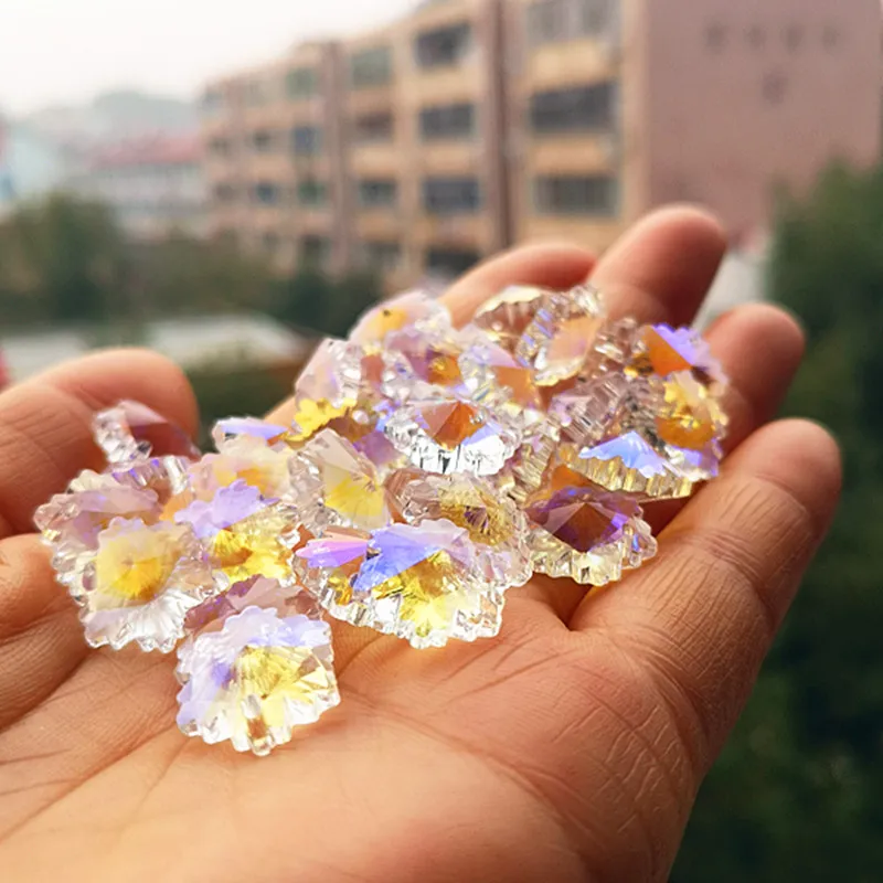 Top Quality 100pcs/lot Clear Or AB Color 14mm K9 Crystal Snow Beads in One Hole Nice Glass Chandelier Parts Diy Jewelry Making