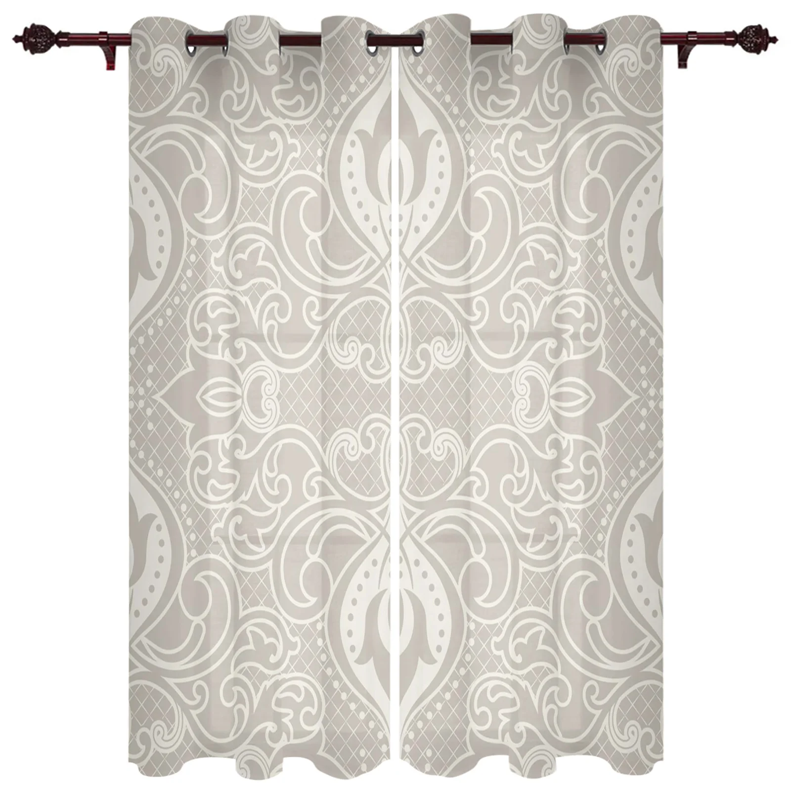 

Artistic Beige Baroque Flowers RetroWindow Curtains for Living Room Bedroom Luxury Home Decor Valance Curtains for Kitchen