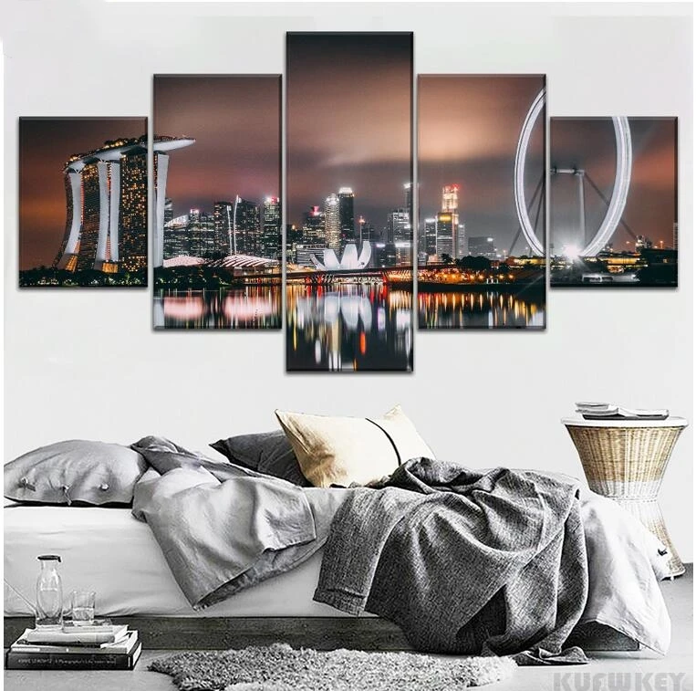 5 Piece Singapore Night,Skyscrapers Diamond painting mosaic photo Landscape diamond embroidery full set,city Buildings wall arts