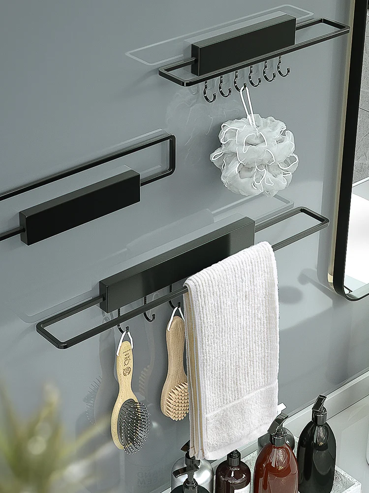 Bathroom Accessories Towel Bars Towel Holder Restroom Towel Rack Space Aluminiium Creative Nordic Wood Punching NO Drilling