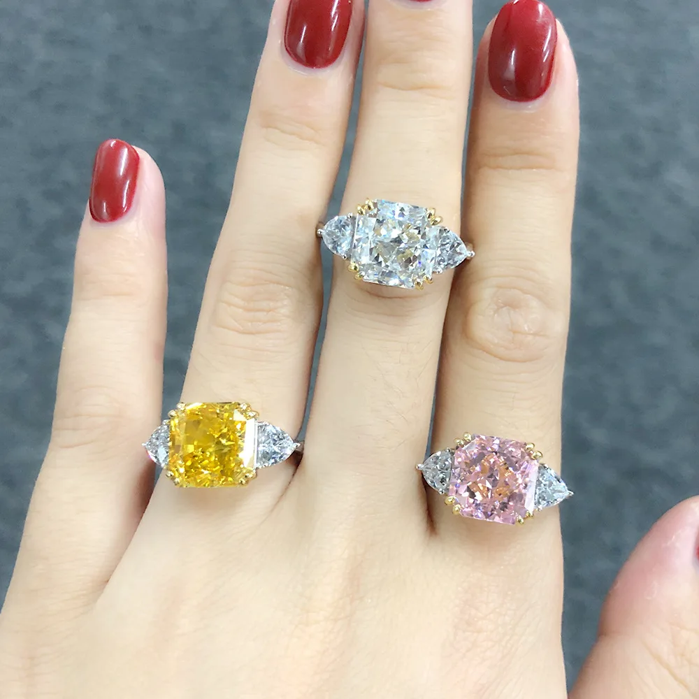 Imagem -06 - Gema Gema 925 Anel de Casamento de Prata Esterlina para as Mulheres de Luxo 10*10 mm Amarelo Rosa Branco Zircão Anéis de Pedra Preciosa Presente de Jóias Finas