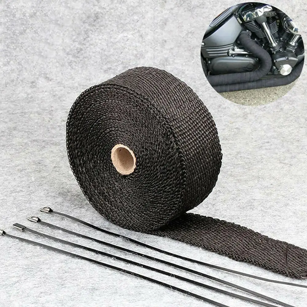 5M /Roll Motorcycle Exhaust Thermal Tape Header Heat Wrap Manifold Insulation Tapes Resistant Fiberglass Heat Wrap +4 Ties Kit