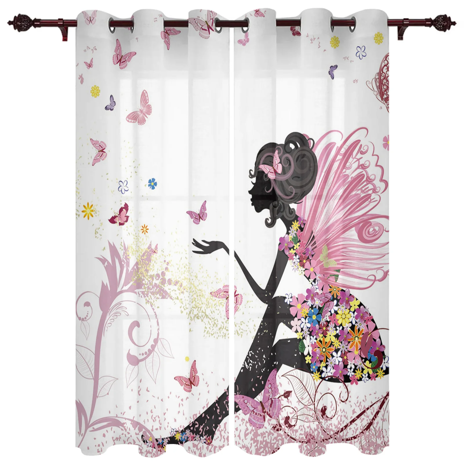 Butterfly Fairy Wings Flower Kids Bedroom Curtains for Living Room Window Curtains Bedroom Kitchen Gazebos Valance Room Divider