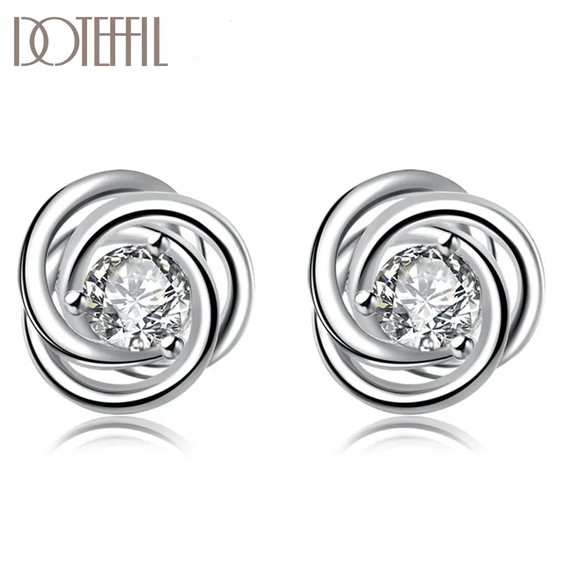 DOTEFFIL 925 Sterling Silver Geometric AAA Zircon Earrings High Quality Charm Women Fashion Jewelry Wedding Party Gift