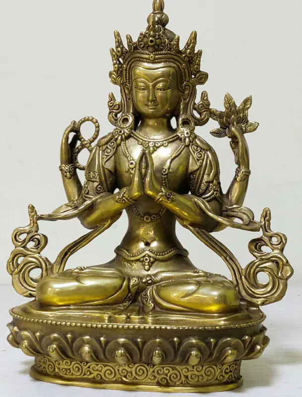 

Old Tibetan Brass Buddhism Bodhisattva Padmapani Buddha Statue carved dragon