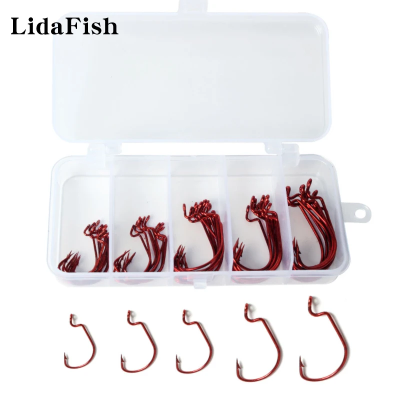

LIDAFISH Brand Sturdy 50Pcs Fishing Hook Kit Crank Hook High Carbon Steel Spiked Professional Fishing Tackle 2021